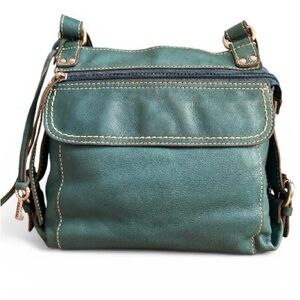 Fossil Teal Leather Crossbody Bag with Contrast Stitching